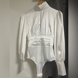 white fashion nova blouse body suit